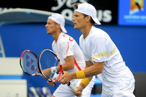 Peter Luczak with Hewitt at the Australian Open. 2012 Picture: Lucy Di Paolo