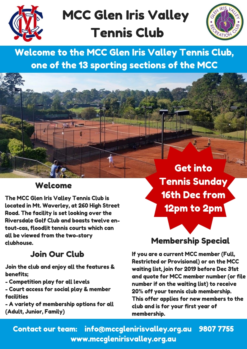 MCC Glen Iris Valley Tennis Club Information Dec 2018